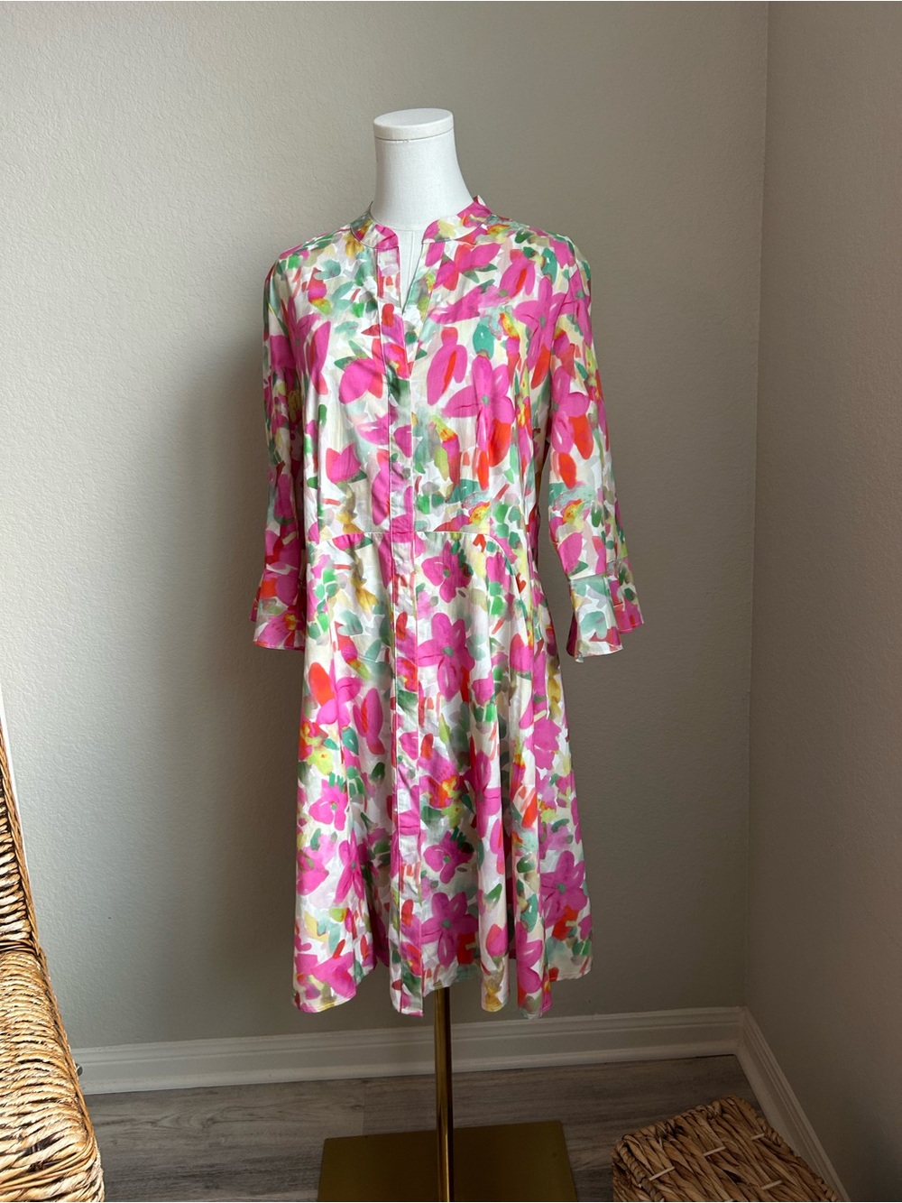 Bright Pink Floral A-Line Dress